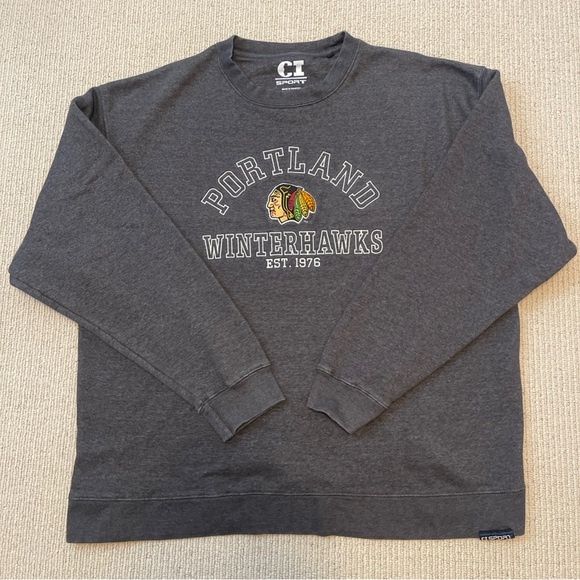 Portland Winterhawks Crew Embroidered Sweatshirt 2XL Gray - Picture 1 of 5